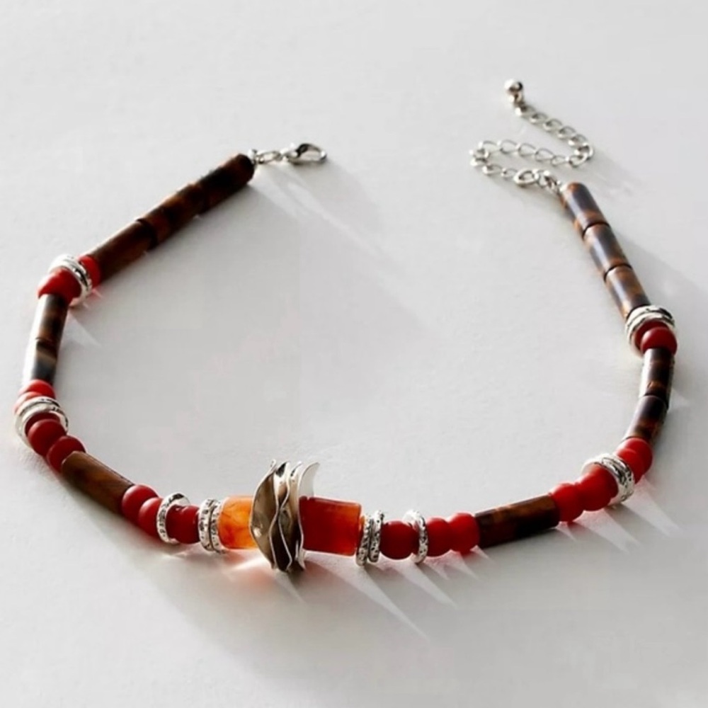 Free People Biedie Choker Red Beaded Necklace